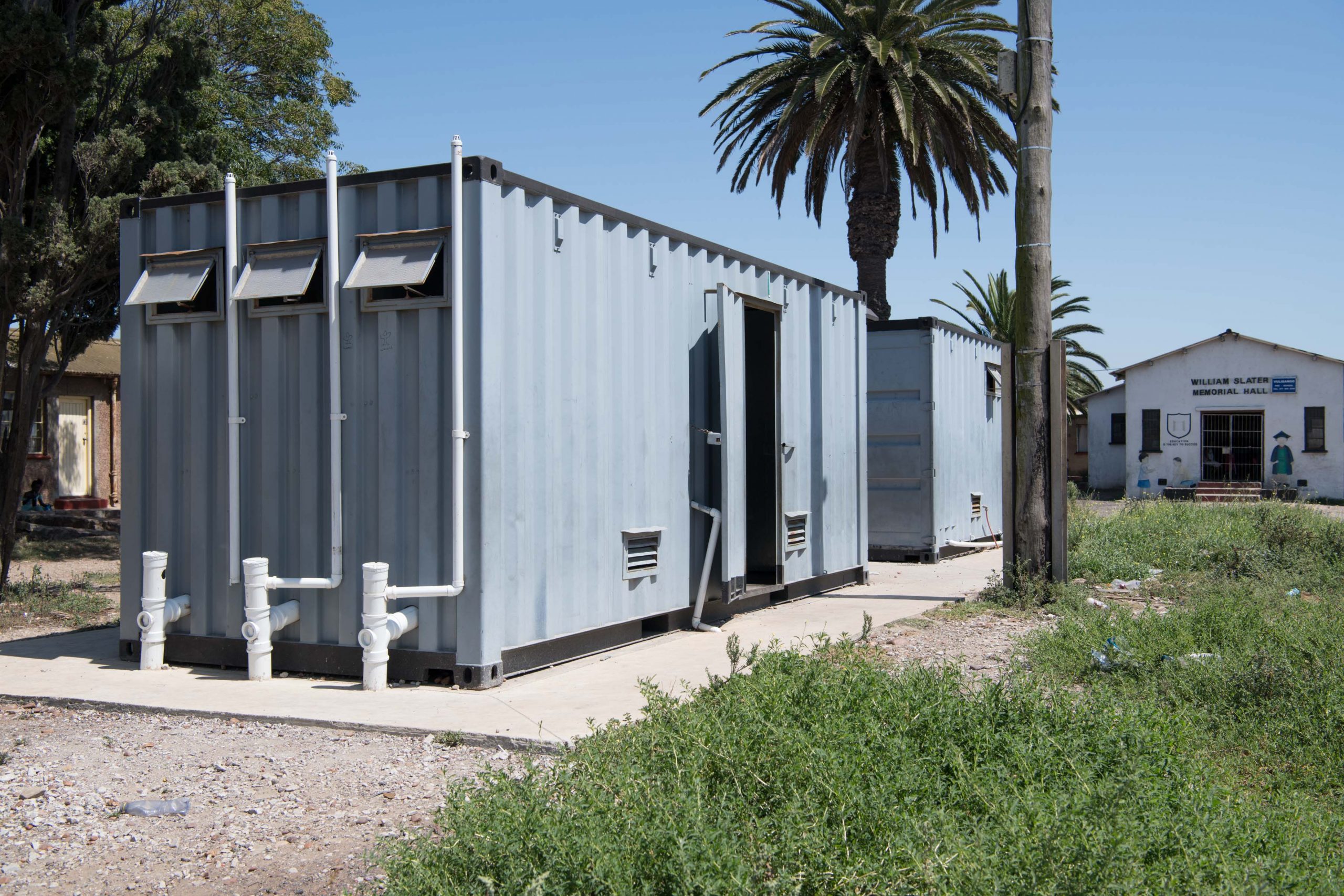 3 February 2020: These containers are meant to be the men’s and women’s ablution blocks, but only one of them works so everyone has to share the same facilities. 