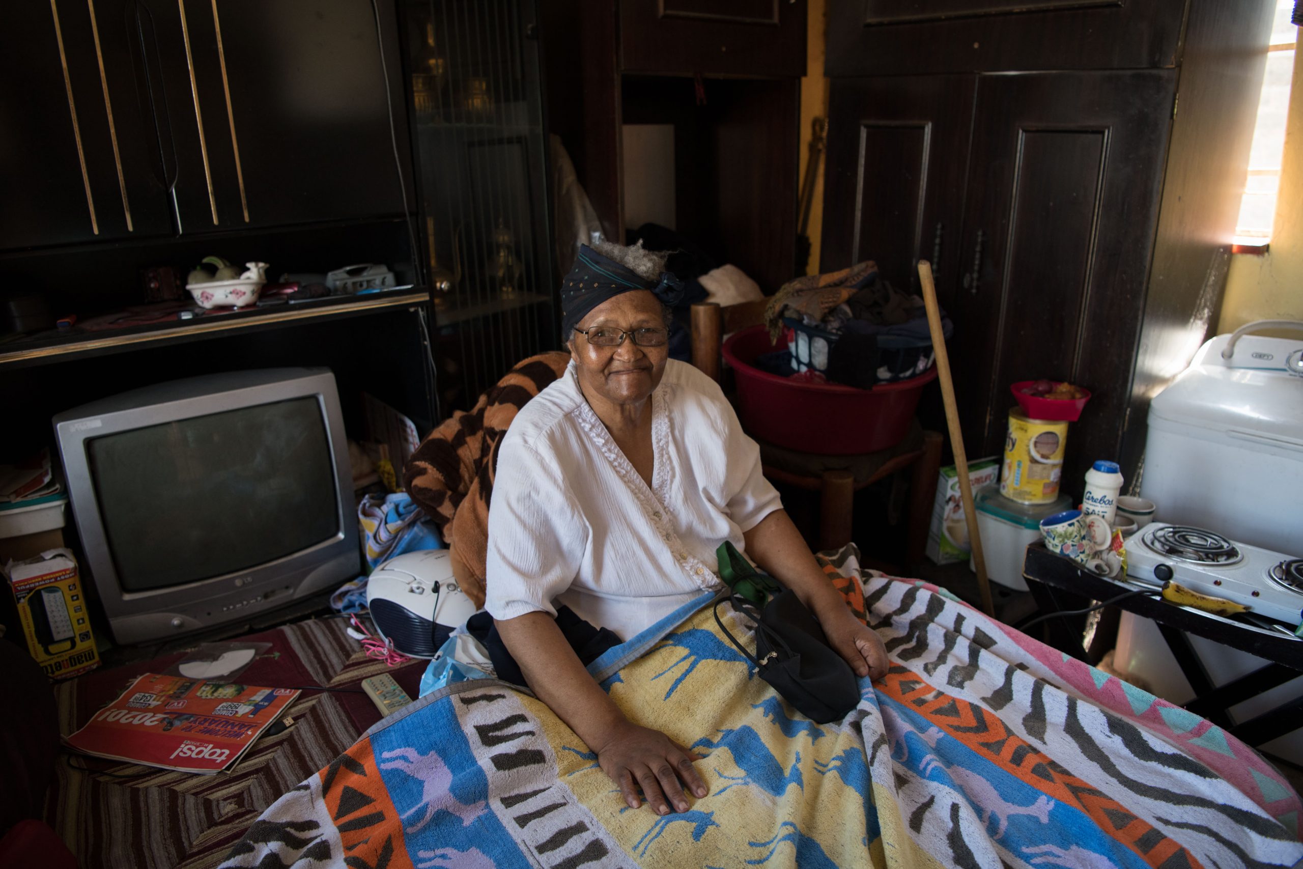 3 February 2020: Nonkululeko Takane has diabetes and both of her legs have been amputated. Her home is not big enough to accommodate her wheelchair so she has to keep it at her son's house, also at Adcock Homes. 