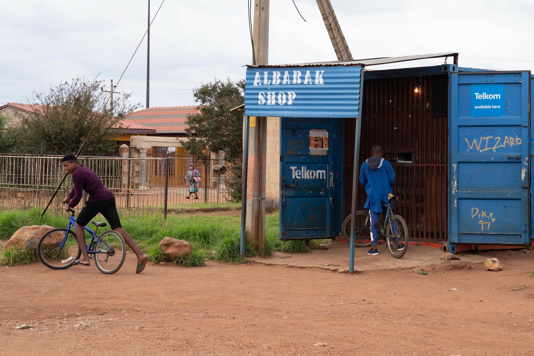 9 April 2020: Young boys cycle to the spaza shop in Sebokeng to buy supplies. (Photograph by Ihsaan Haffejee)