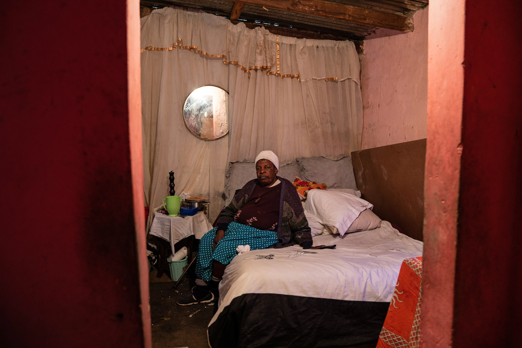 8 April 2020: Ruth Sithole in her tiny home in Alexandra, where she has lived for 30 years. Her husband died in a fire there a couple of years ago. 