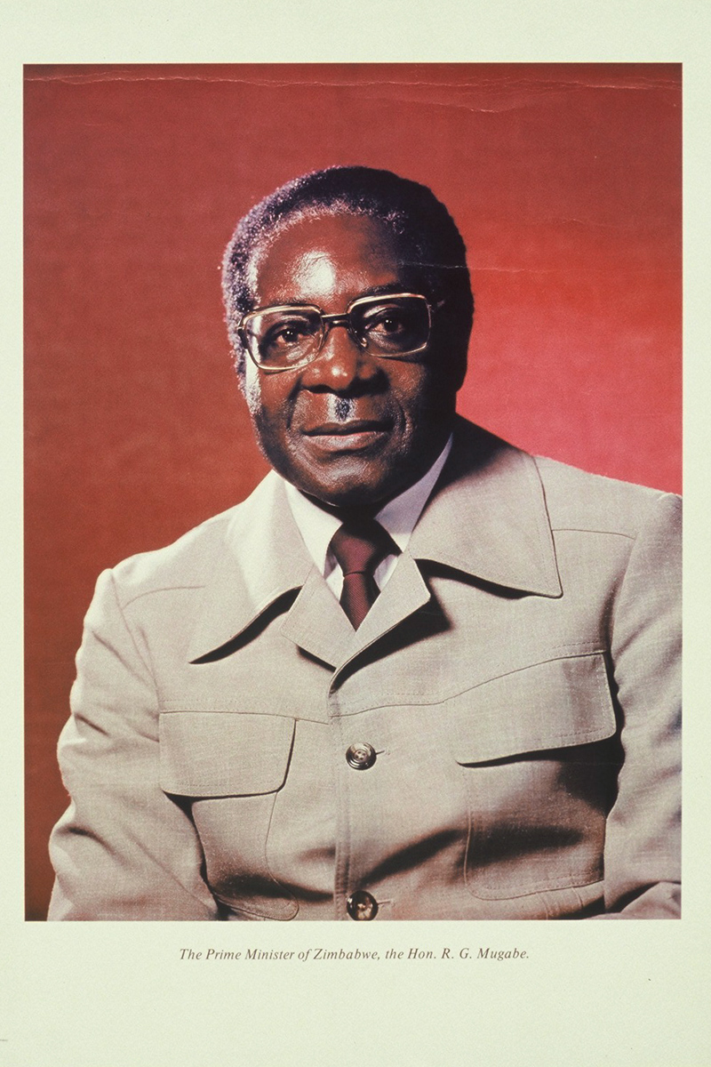 1980: A poster of Robert Mugabe leading the Zimbabwean people to victory, published by the Zanu Department of Information and Publicity. (Photograph by Basler Afrika Bibliographien)