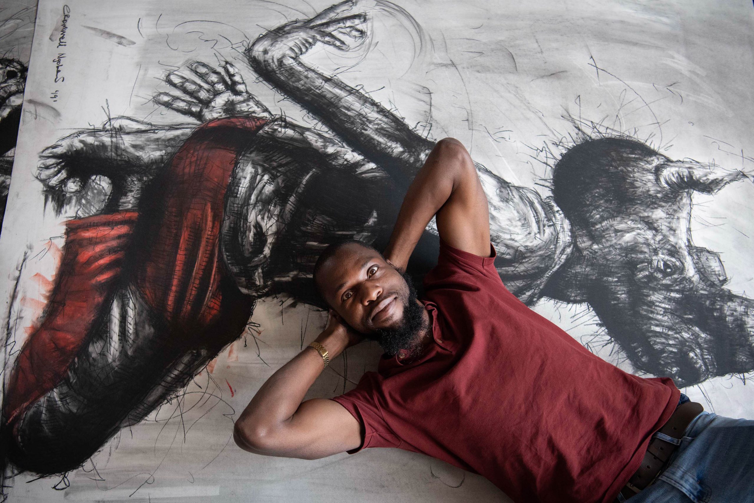 10 March 2020: Cromwell Ngobeni continues to work, hoping that his solo exhibition at the Muzi Mavuso Art House in June goes ahead. 
