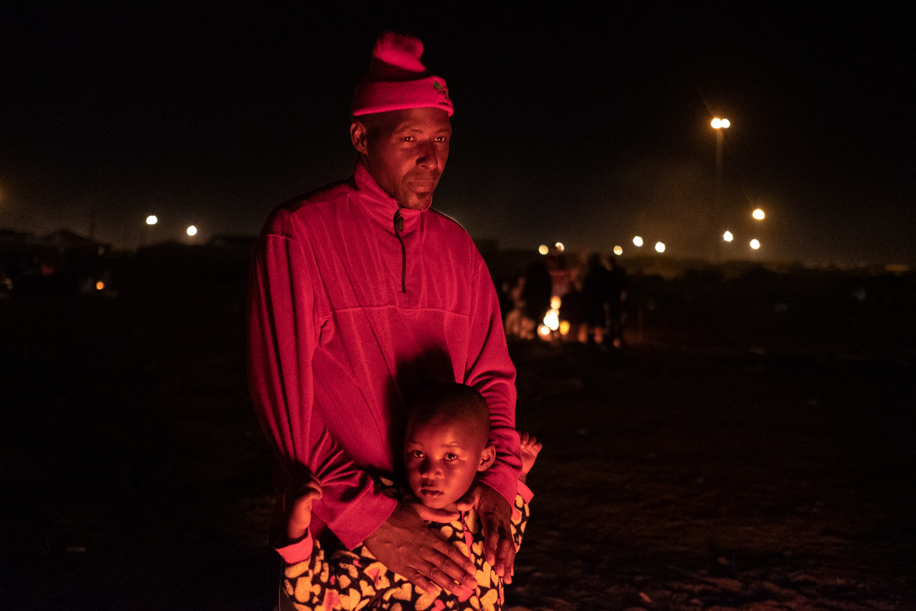 16 April 2020: Mxolisei Davane worries about the effect the demolition of his shack will have on his four-year-old son. Like all Empolweni residents, they are now forced to sleep outside. 