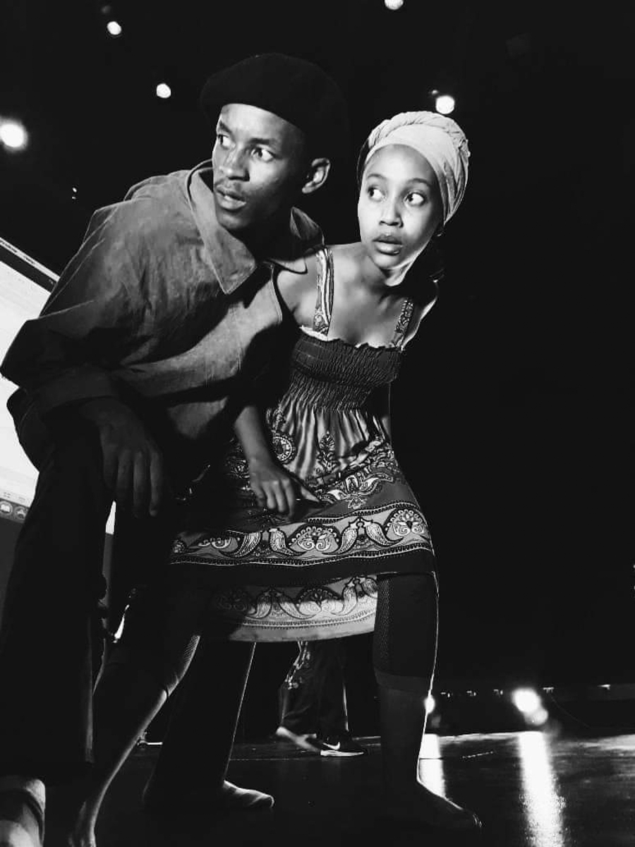 2019: Sicelo Buthelezi and Mosenhlana Mamaregane rehearse a scene from Babylon Beyond Borders, a collaboration between four theatres in different countries. (Photograph: Supplied)