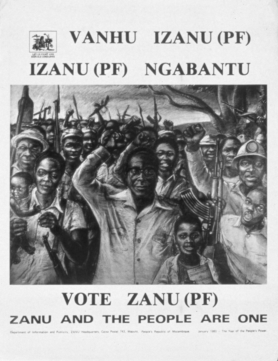 Undated: Guerilla leader Robert Mugabe leading the ‘masses’ to victory. (Photograph courtesy of Basler Afrika Bibliographien)