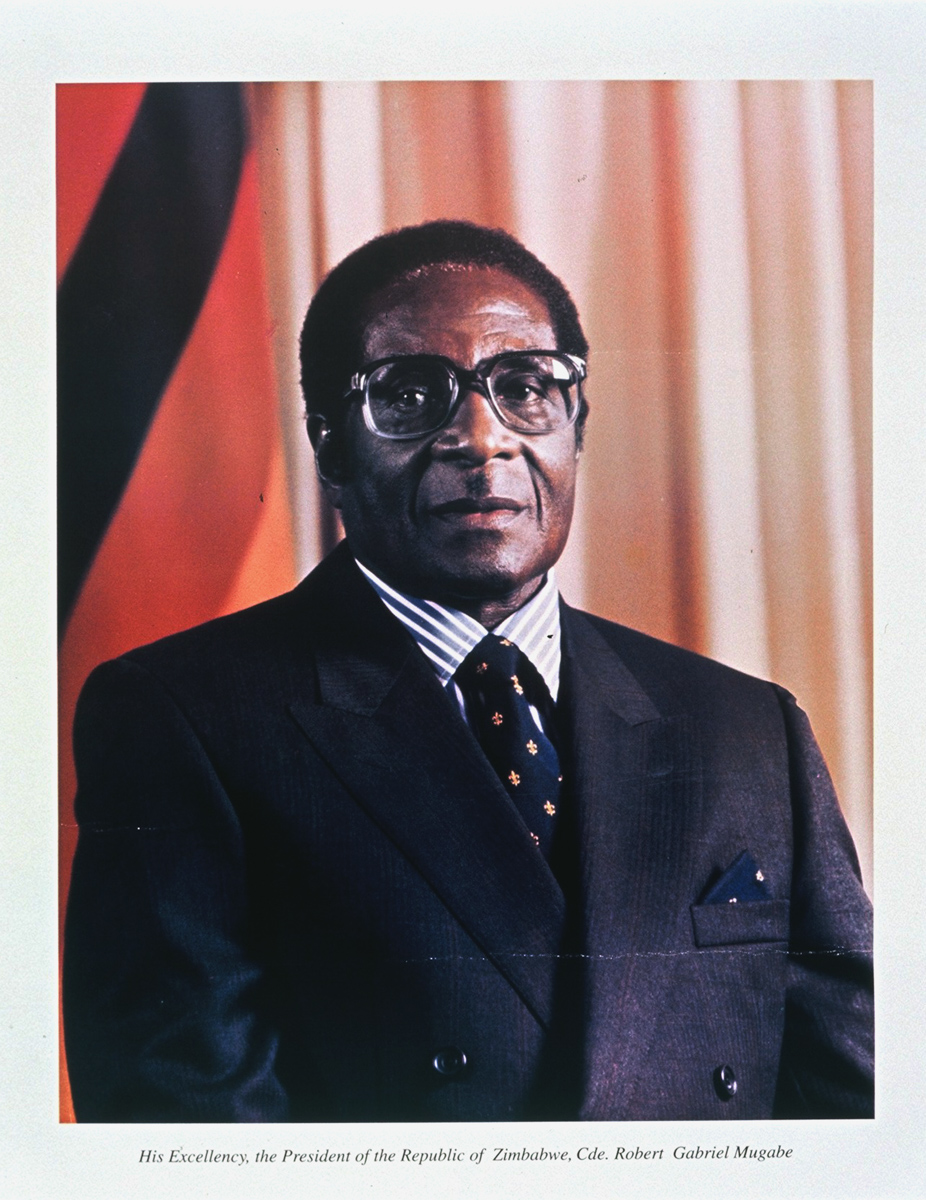 Undated: Robert Mugabe’s first official portrait as president of Zimbabwe, a position he assumed in 1987. (Photograph courtesy of Basler Afrika Bibliographien)