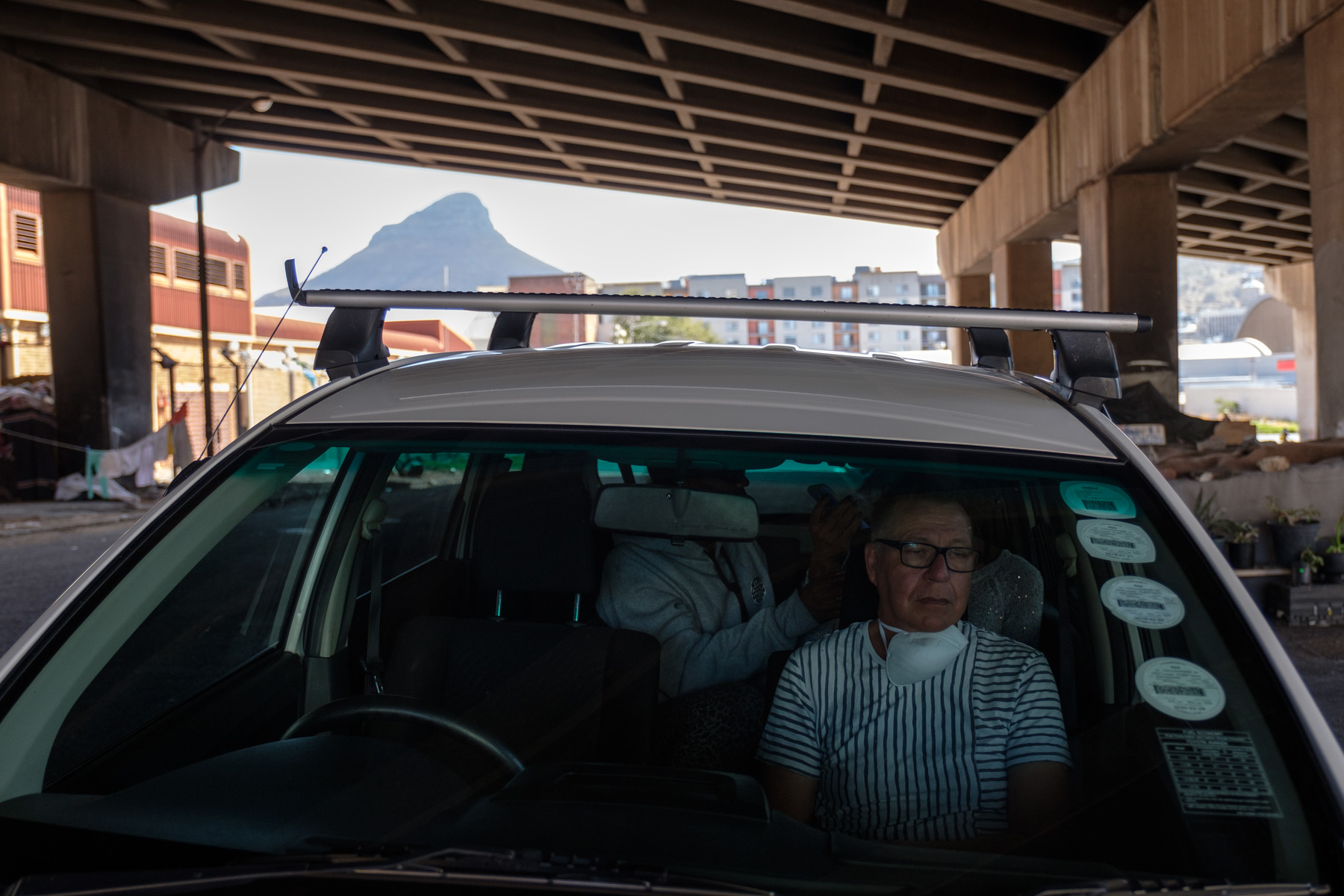 26 March 2020: Eugene van Rooyen, who works with SWEAT, the sex workers education advocacy task force, hands out food parcels to homeless sex workers in Woodstock.