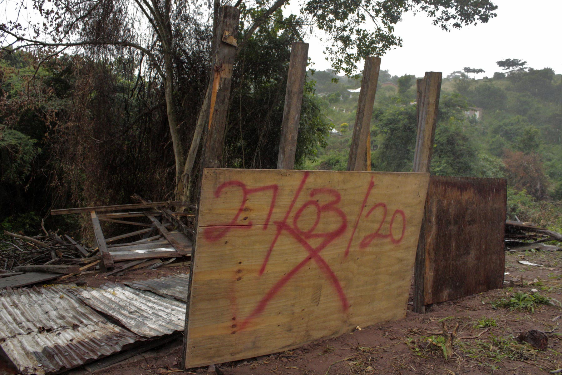 3 April 2020: All that remains of Sipho Sithole’s home, which was demolished three times in less than a week. Even if he could afford to rebuild it, the hardware shops have been closed during the Covid-19 national lockdown. 