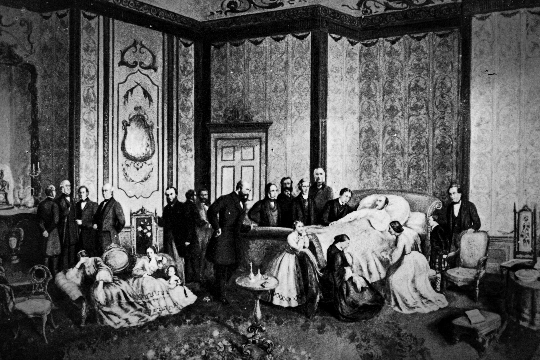 December 1861: Prince Albert, consort of Queen Victoria, lies on his deathbed in the Blue Room at Windsor Castle. He succumbed to typhoid fever on 14 December. (Photograph by Hulton Archive/ Getty Images)
