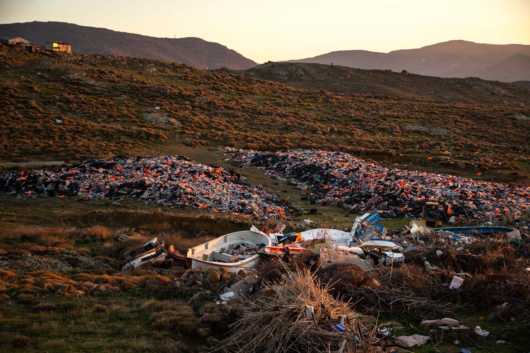 1 February 2020: Lifejacket Graveyard is a landfill site on Lesbos island for migrants’ boats and life jackets. Greece aims to build a maritime barrier to stem the flow of migrants from Turkey. (Photograph by Ivan Romano/ Getty Images)