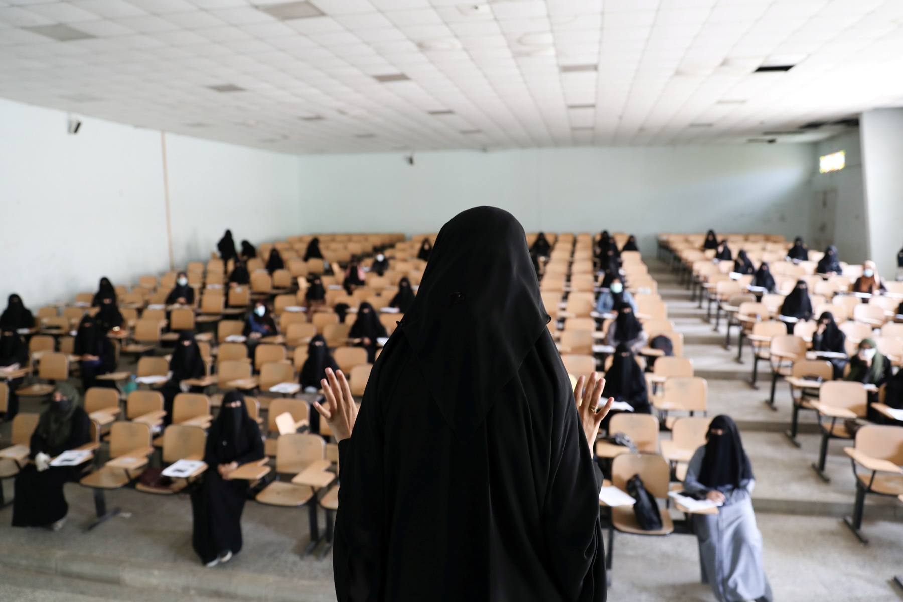 28 March 2020: An instructor addresses volunteers for a coronavirus awareness campaign ahead of the spread of Covid-19 in Sana’a, Yemen. (Photograph by Reuters/ Khaled Abdullah)