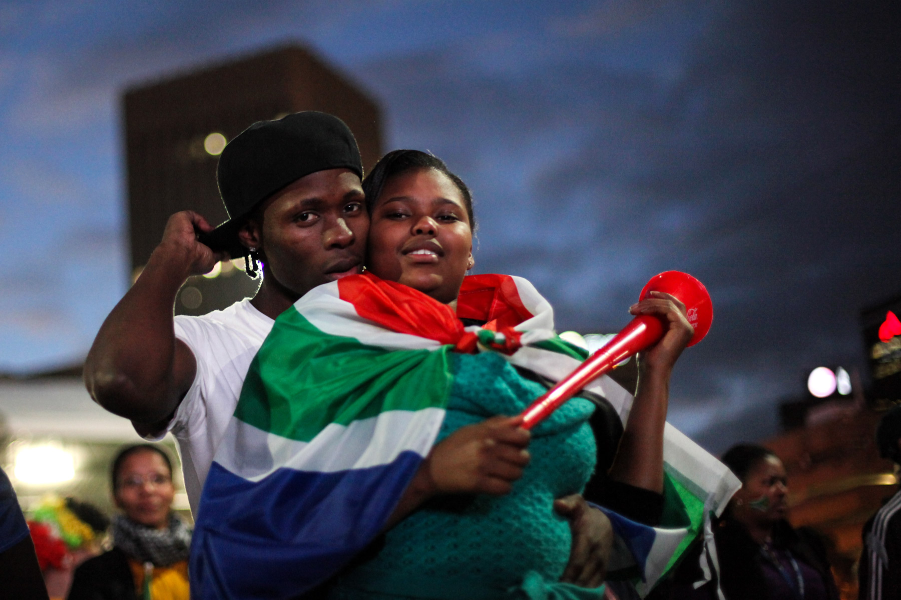 16 June 2010: Spectators gather at a fan viewing area in Cape Town for Bafana Bafana’s group stage match against Uruguay. (Photograph by Dan Kitwood/ Getty Images)