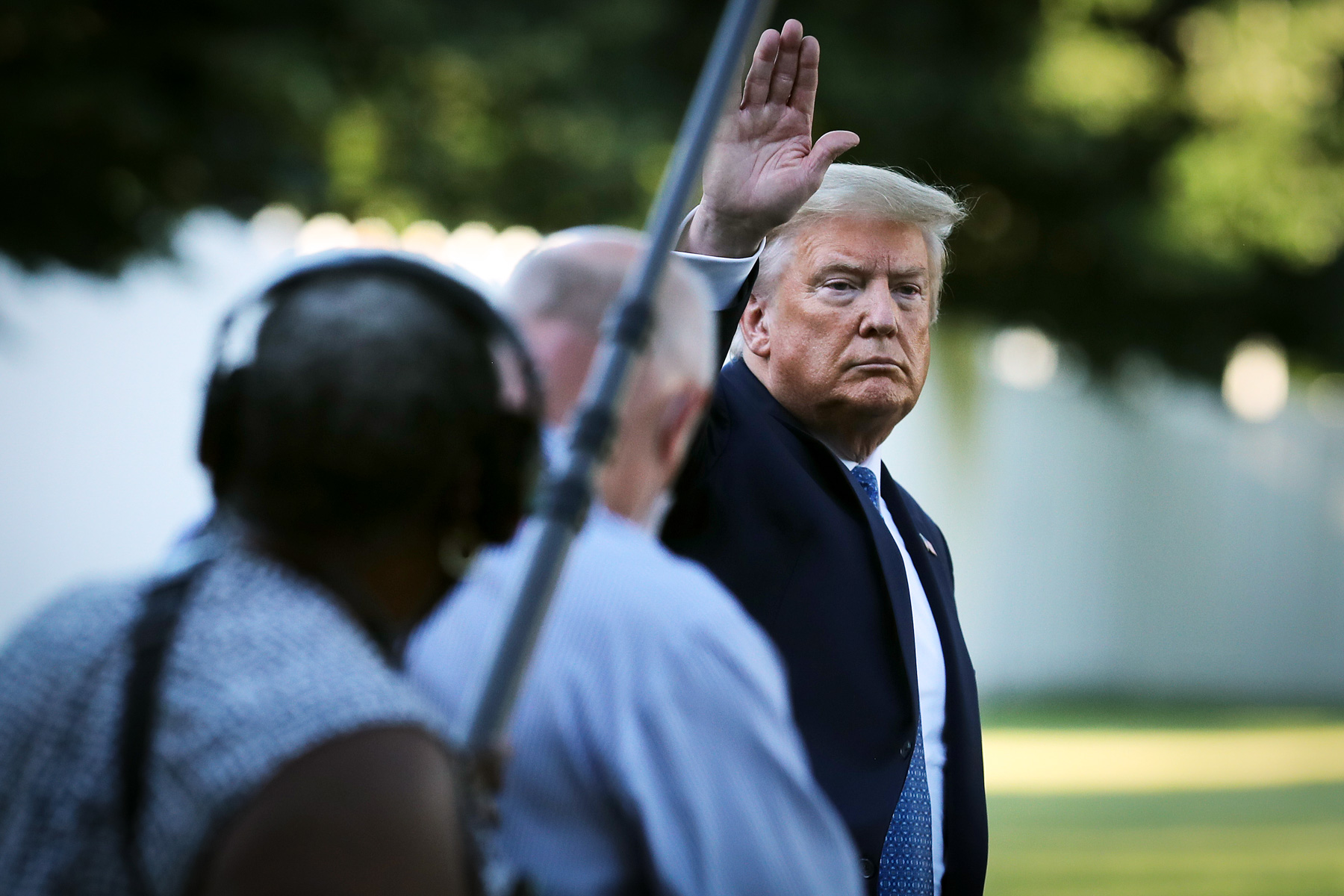 1 June 2020: United States President Donald Trump waves to journalists as he returns to the White House after posing for photographs in front of St John's Episcopal Church a block away. (Photograph by Chip Somodevilla/ Getty Images)