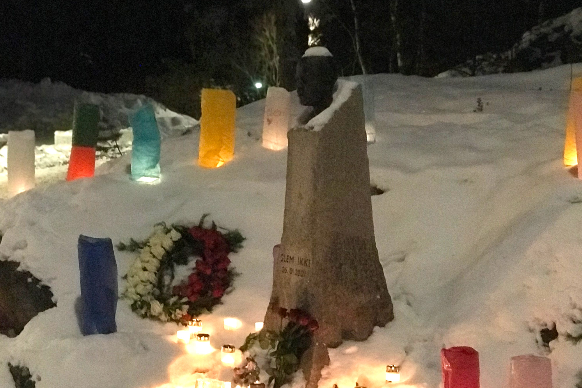 26 January 2018: Benjamin Hermansen’s memorial statue in Holmlia, a suburb in eastern Oslo, Norway. (Photograph by Sindre Bangsta)