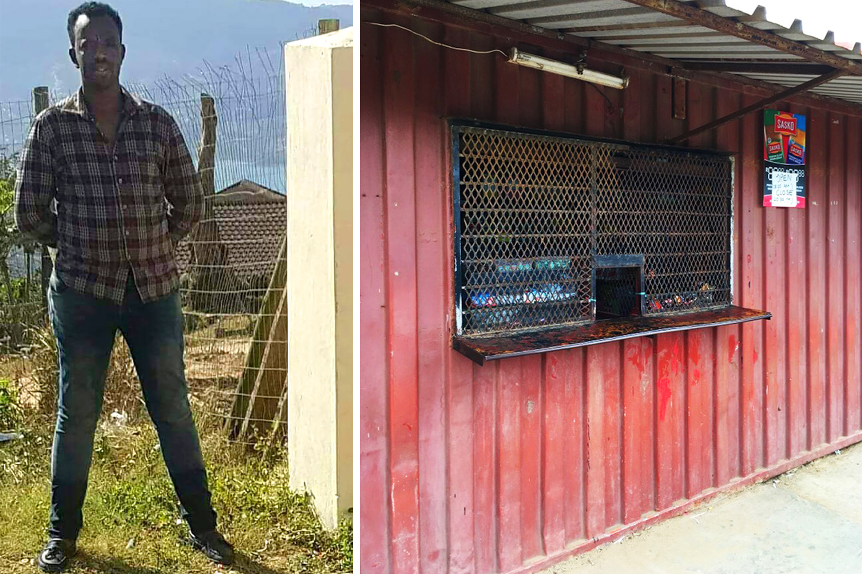 Undated: Adane Emmanuel went to help his friend whose spaza shop was allegedly being looted by the police, housed in a shipping container and the site of the incident that led to Emmanuel’s death. (From left, photograph courtesy of Adane Emmanuel’s family / Photograph by Greg Arde)