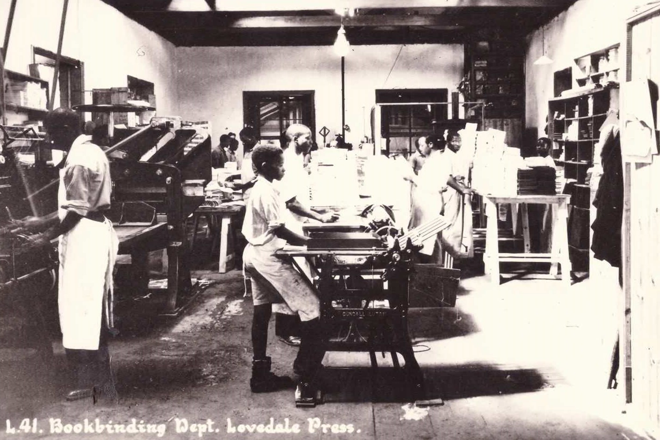 Undated: Lovedale Press continued to train and employ black people during apartheid, championing the creation of a class of black printers and bookbinders. (Image courtesy of Amathole Museum, King William’s Town)