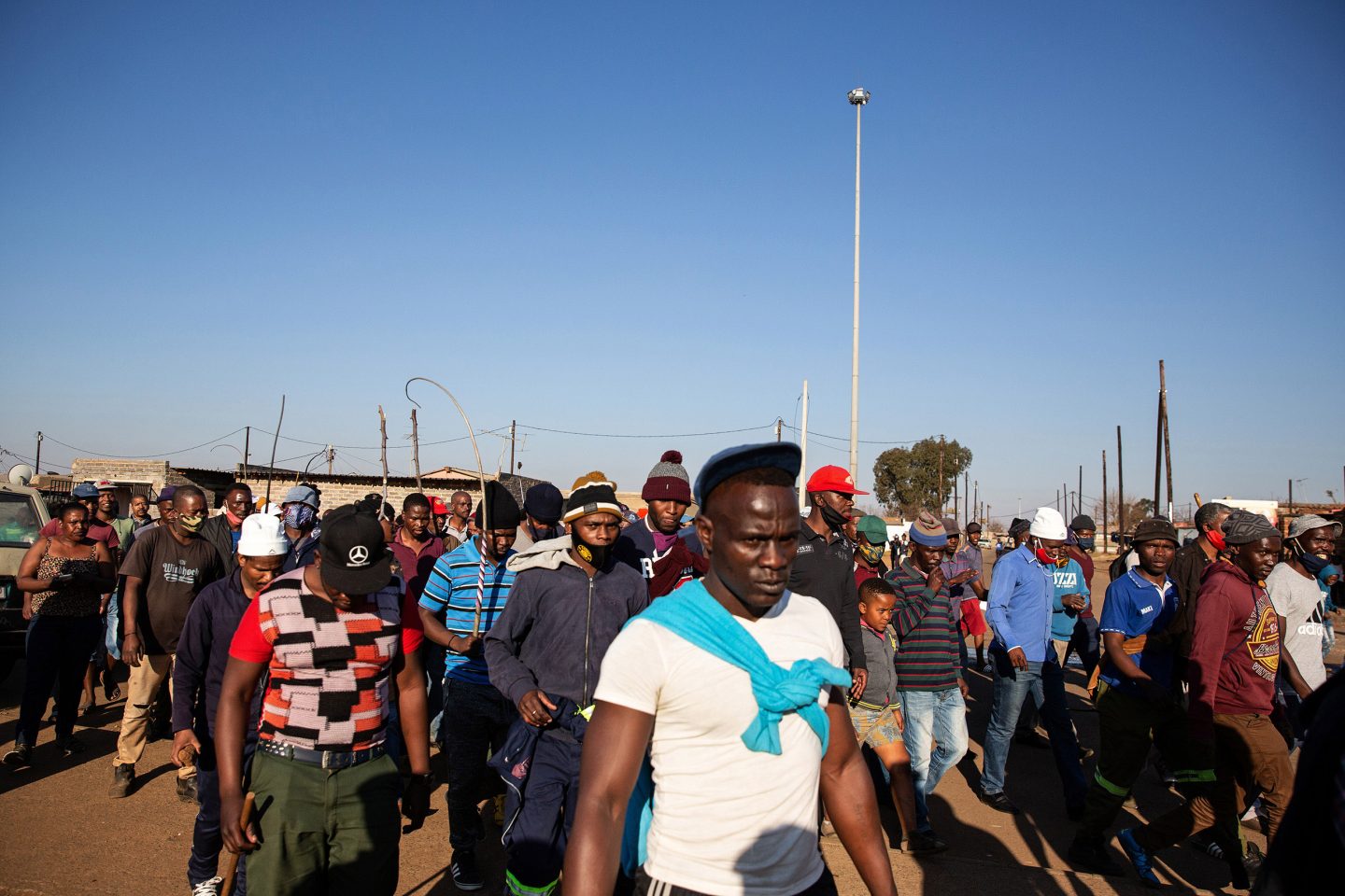 7 July 2020: Children joined the group of people singing xenophobic songs as they marched through Thokoza. 