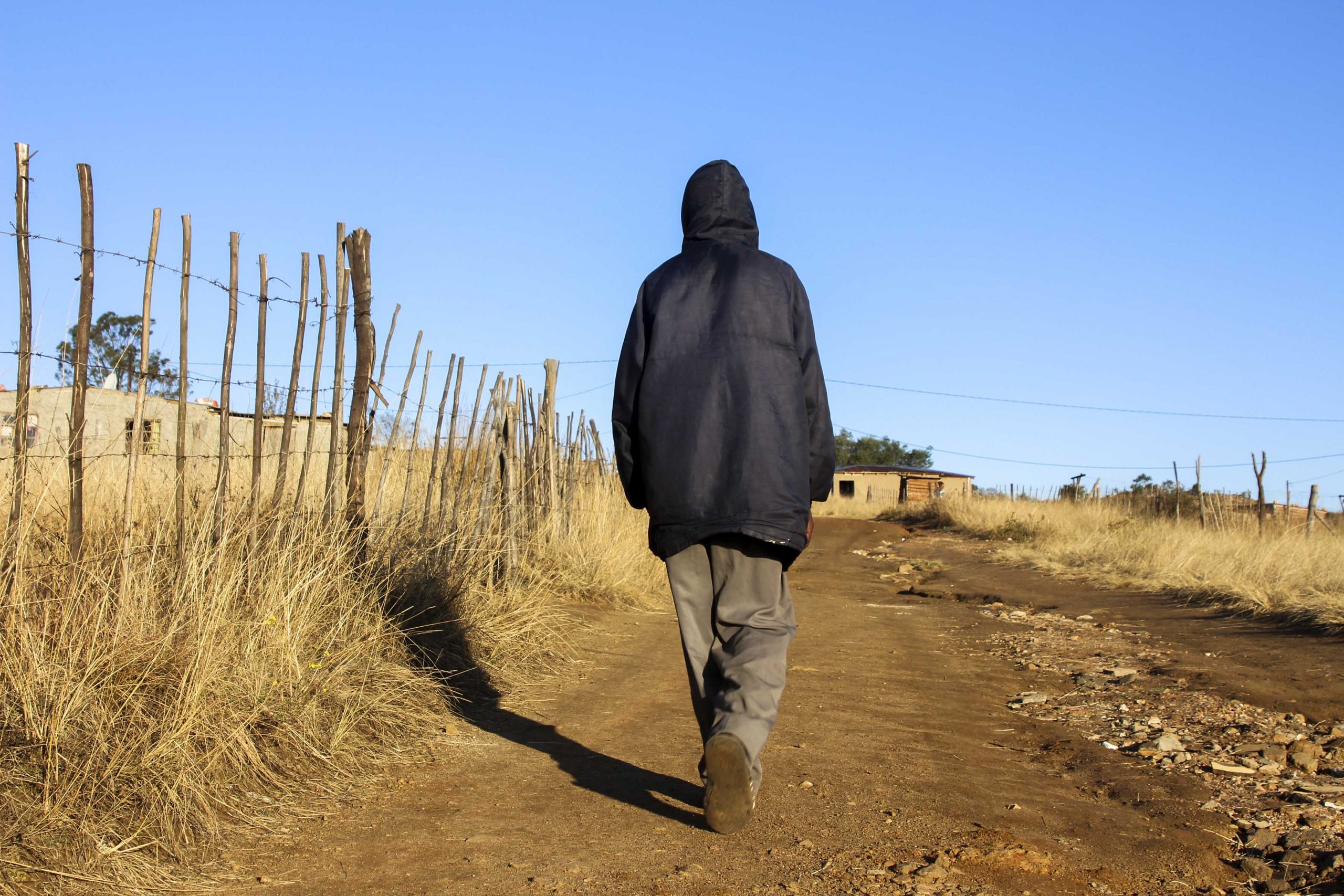 19 June 2020: Jasper Mahlangu (not his real name) on his way home to Thokozani village. He says he was accused of contravening lockdown rules and brutally beaten by police officers.