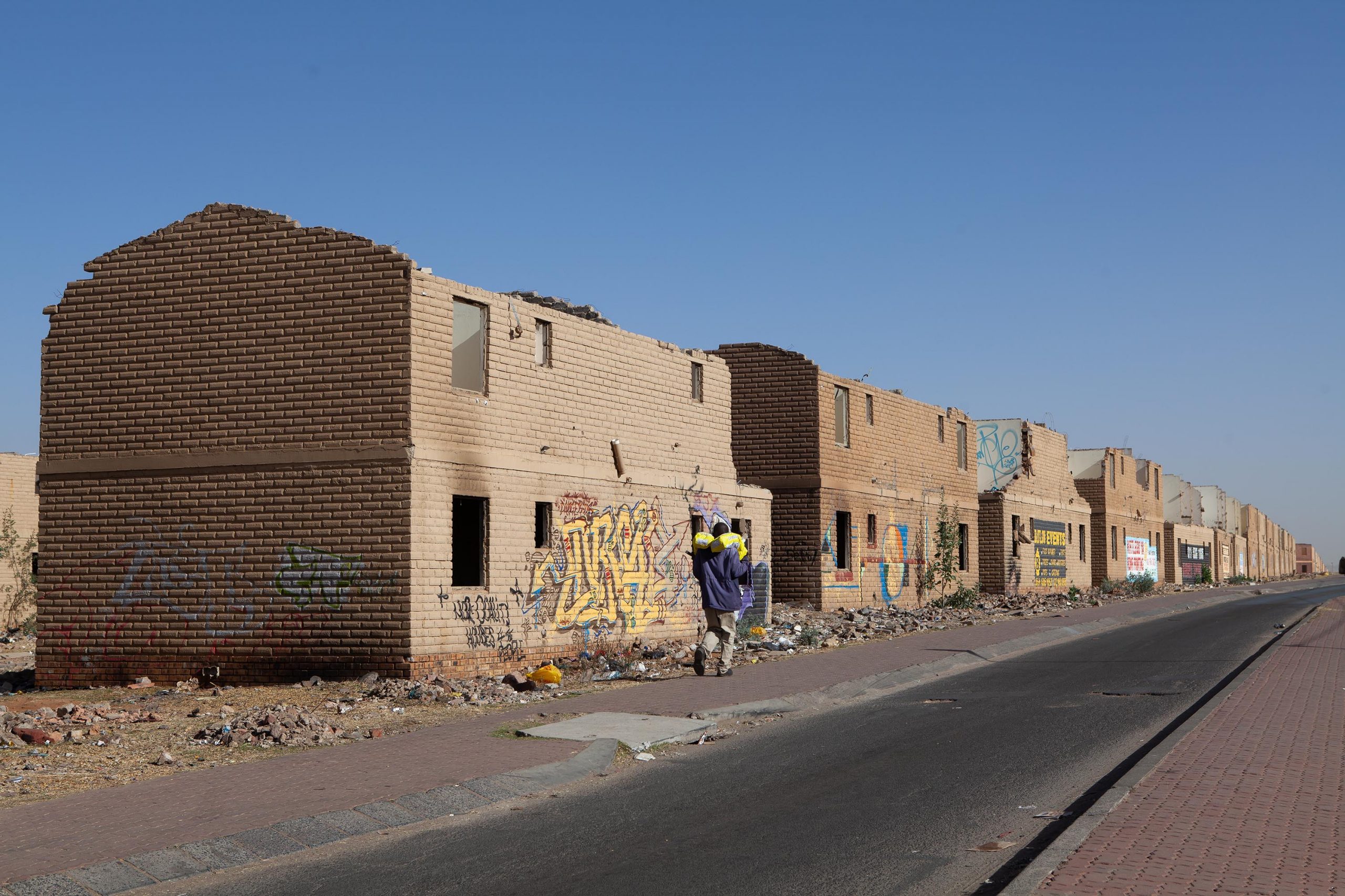 24 July 2019: The neglected and vandalised Dube hostel in Soweto. The R100 million project was unsuccessful. No one ever occupied the houses and they are now in ruins. (Photograph by Papi Morake/ Gallo Images)