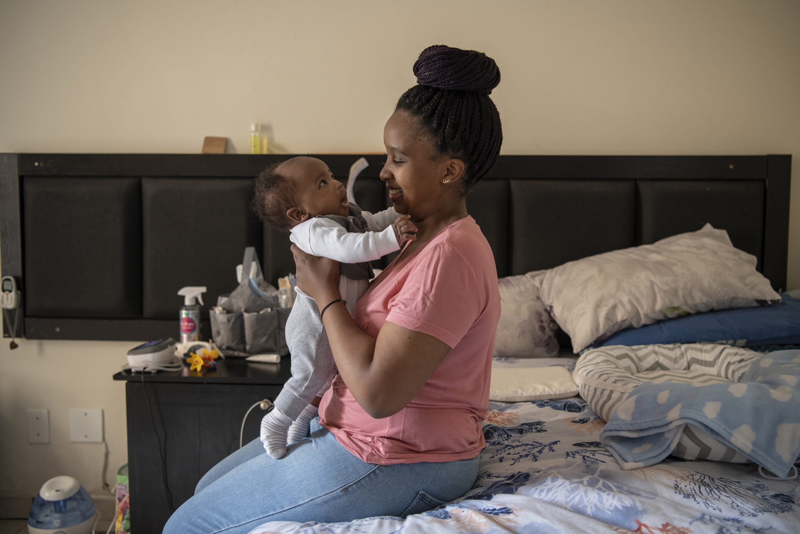 13 August 2020: Thembeka Sibiya shares a precious moment with her newborn son Khaya. ‘Our aunts, our cousins, friends have never seen him because we can’t go anywhere. And it’s going to be like that for a very long time.’ 