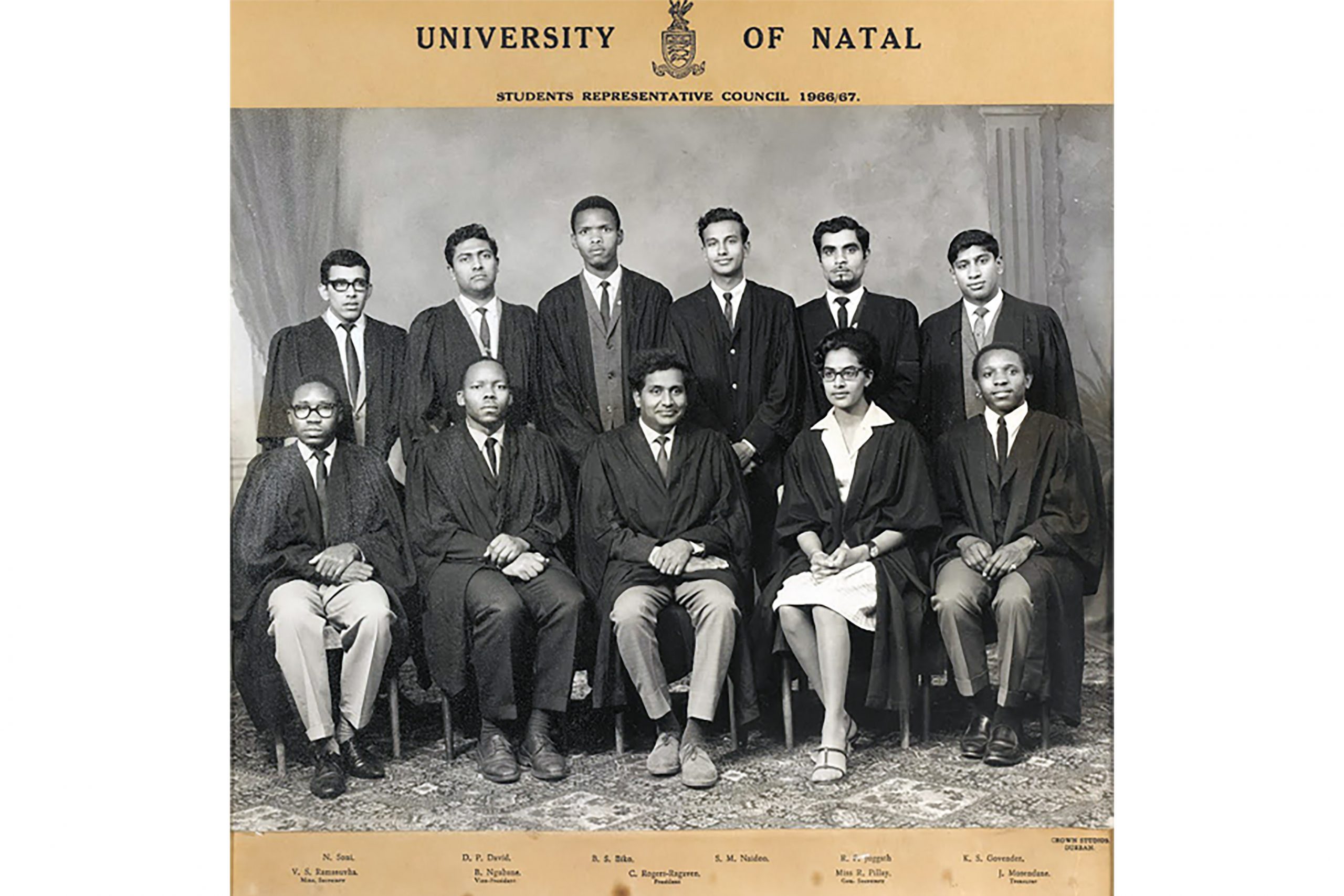 Undated: The 1966/67 Student Representatives Council of the black section of the then University of Natal. Paul David is standing second from left. (Photograph supplied by Paul David Archives)