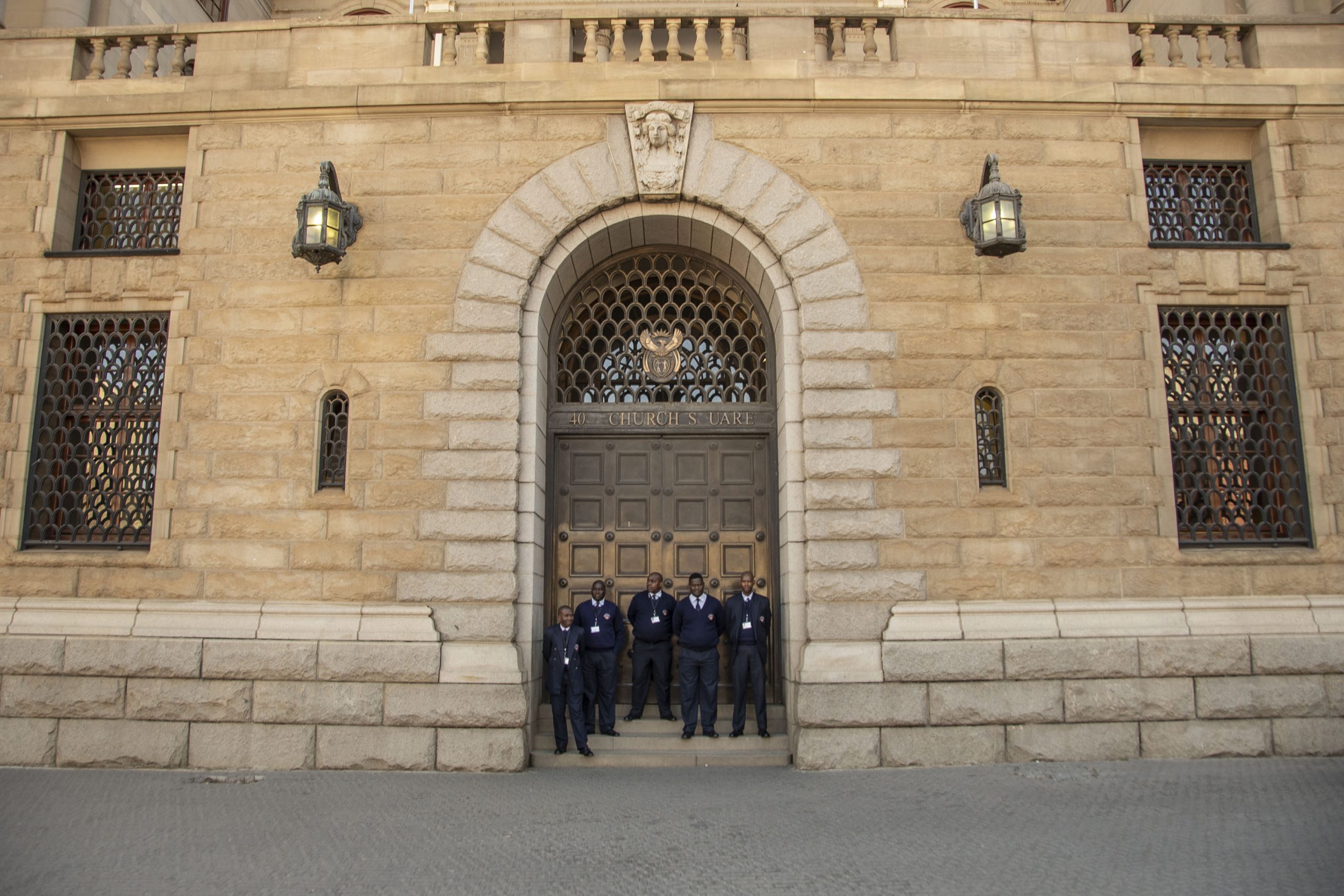 20 July 2017: Security guards outside the National Treasury in Pretoria, which labour federations say is on a path of austerity that is proving to be a stumbling block in the bid for a massive stimulus package. 