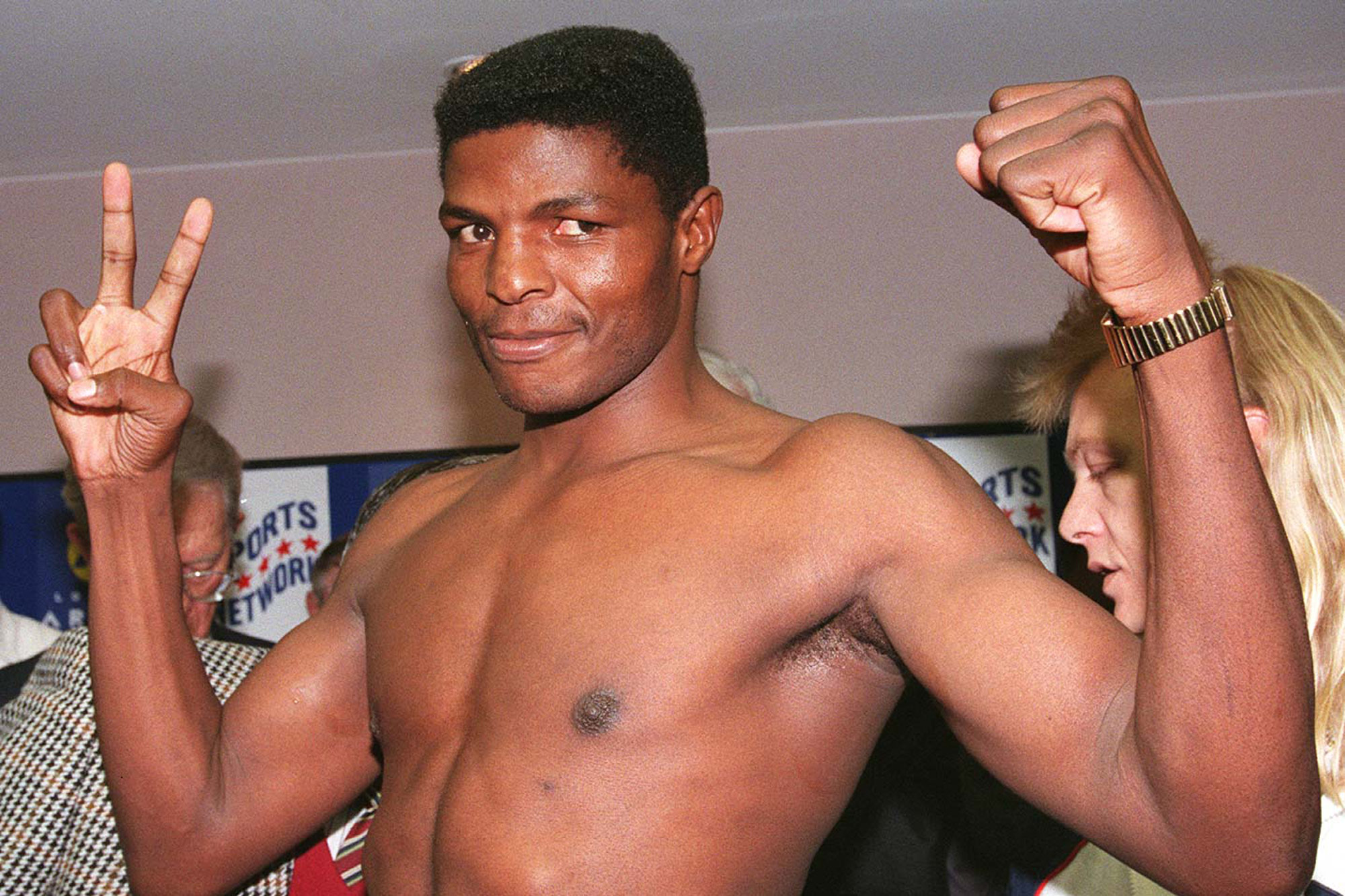 18 December 1997: South Africa’s Thulani Malinga weighs in at the London Arena before his fight against Britain’s Robin Reid for the WBC world super middleweight title. (Photograph by Sean Dempsey/ PA Images via Getty Images)