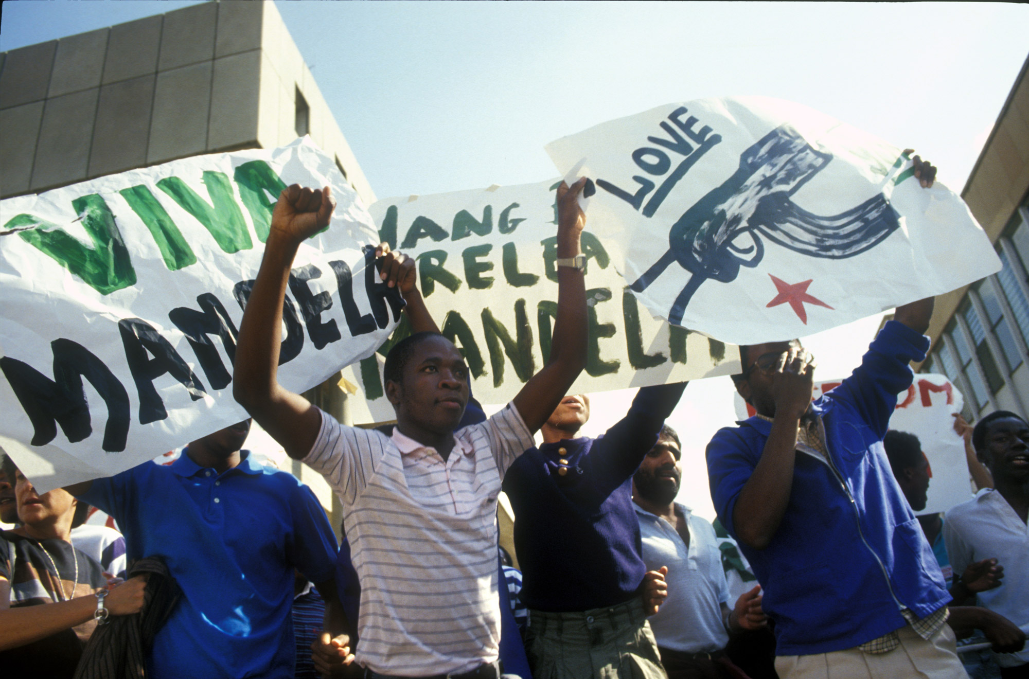 Undated: Students take part in a protest at the University of the Witwatersrand in 1987. Protests and boycotts were used to great effect to enforce change prior to 1994. (Photograph by Paul Weinberg/ Gallo Images)
